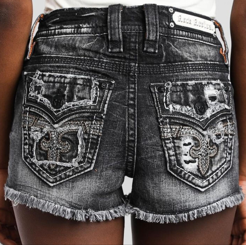 🤘NeW!🎸 ROCK REVIVAL LAELA BLACK DISTRESS DESTRUCTED EMBELLISHED SHORTS 30
